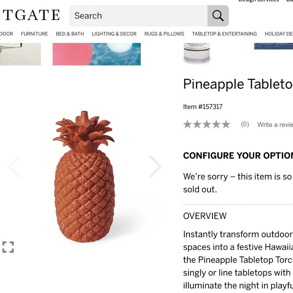 BNWT Frongate Pineapple Tabletop Torch- 2 Available